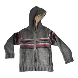 Mayoral Knitwear Boys Gray Hooded Zip Up Striped Sweater Size 5 Wool Blend